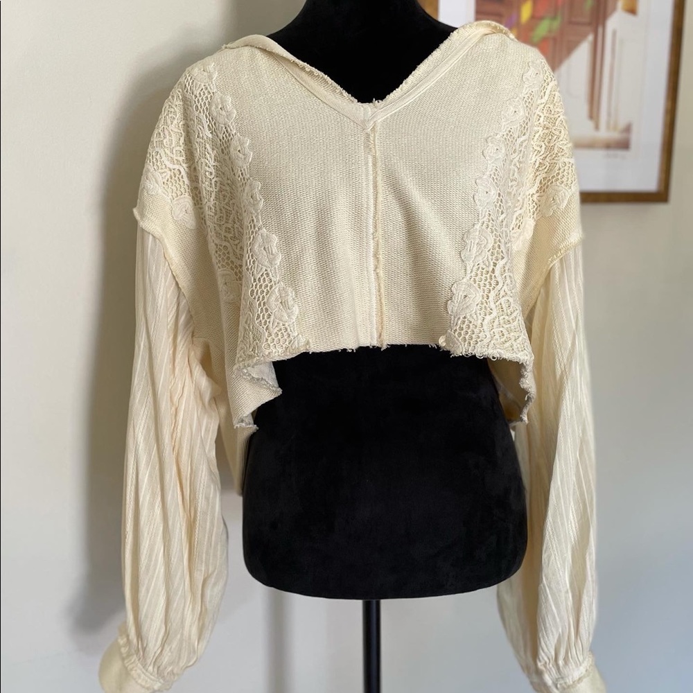 Oversized Free People Cropped Embroidered Hoodie